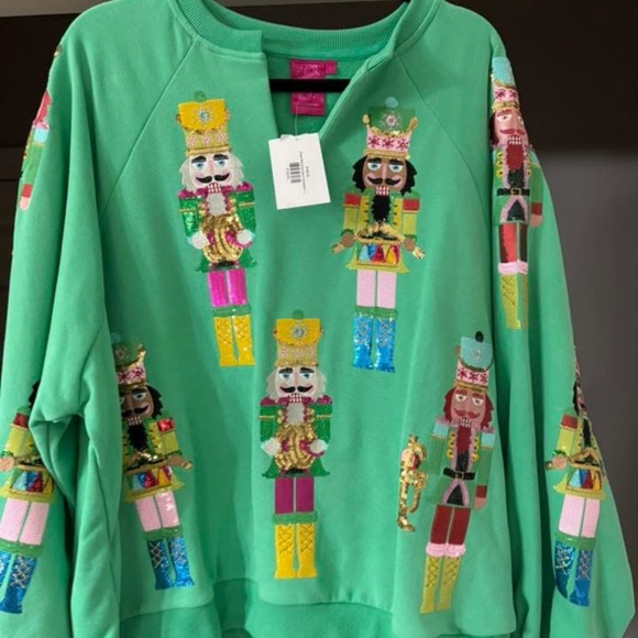 QUEEN OF SPARKLES Sweaters - Queen of Sparkle Green Nutcracker